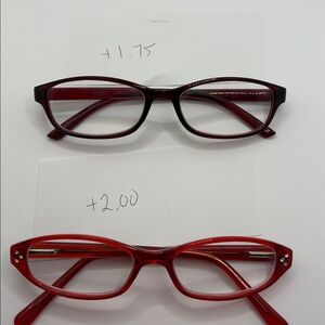 Women’s Design Optics Red Rhinestone reading Glasses Set +1.75 +2.00 good used